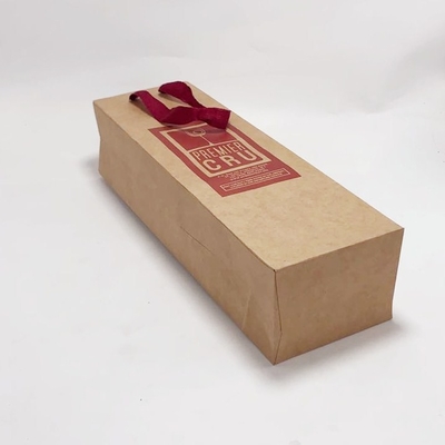 Ribbon Handle Kraft Paper Bag Red Wine Bottle Gift Bags 0.30mm Thickness